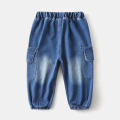 Boys Blue Denim Cargo Jogger Pants