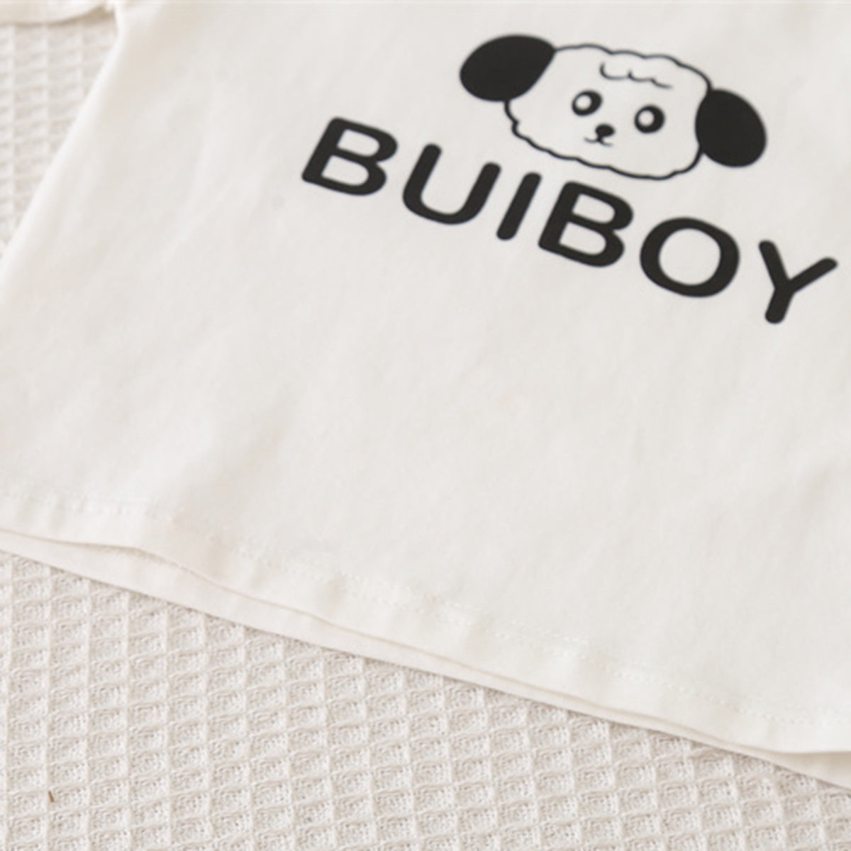 Boys Beige  Dog Patched Dungaree With  T-Shirts Set