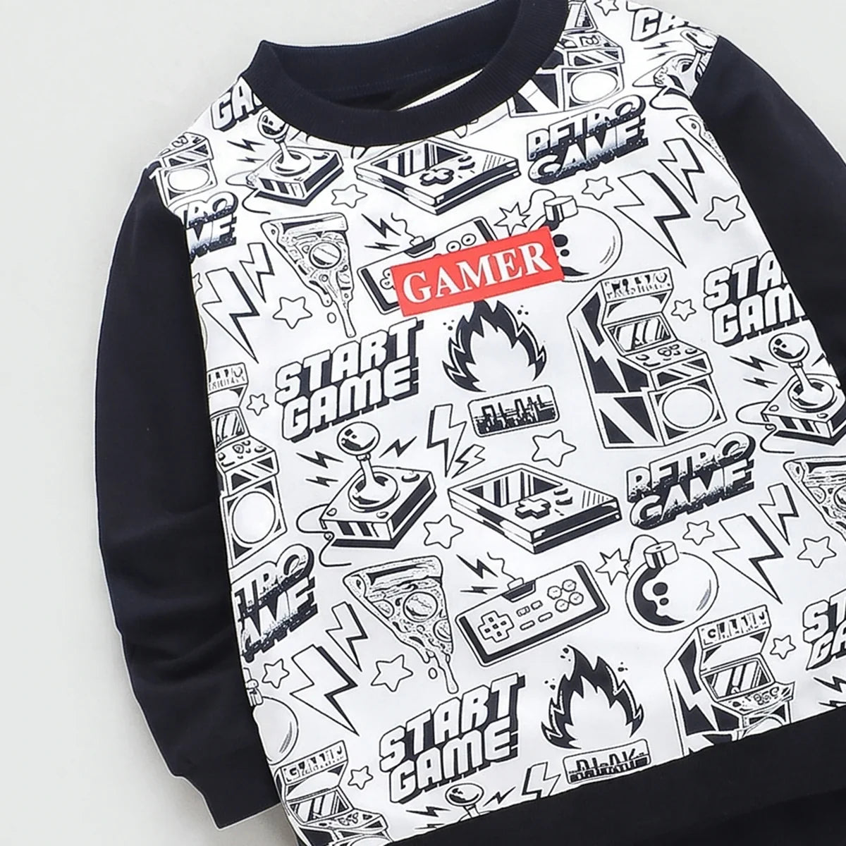 Boys Black Gaming Print Sweatshirt With Joggers Sets