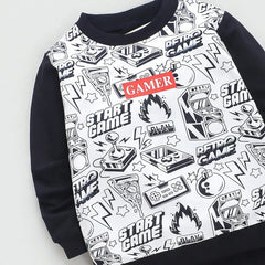 Boys Black Gaming Print Sweatshirt With Joggers Sets