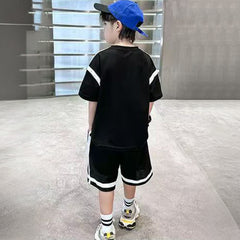 Boys Black Typographic Printed Short Sleeve T-Shirt With Shorts Sets
