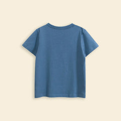 Boys Blue Graphic Cat Printed Short Sleeves T-Shirt