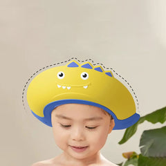 Baby Yellow Dinosaur Shower Cap with Water Guard
