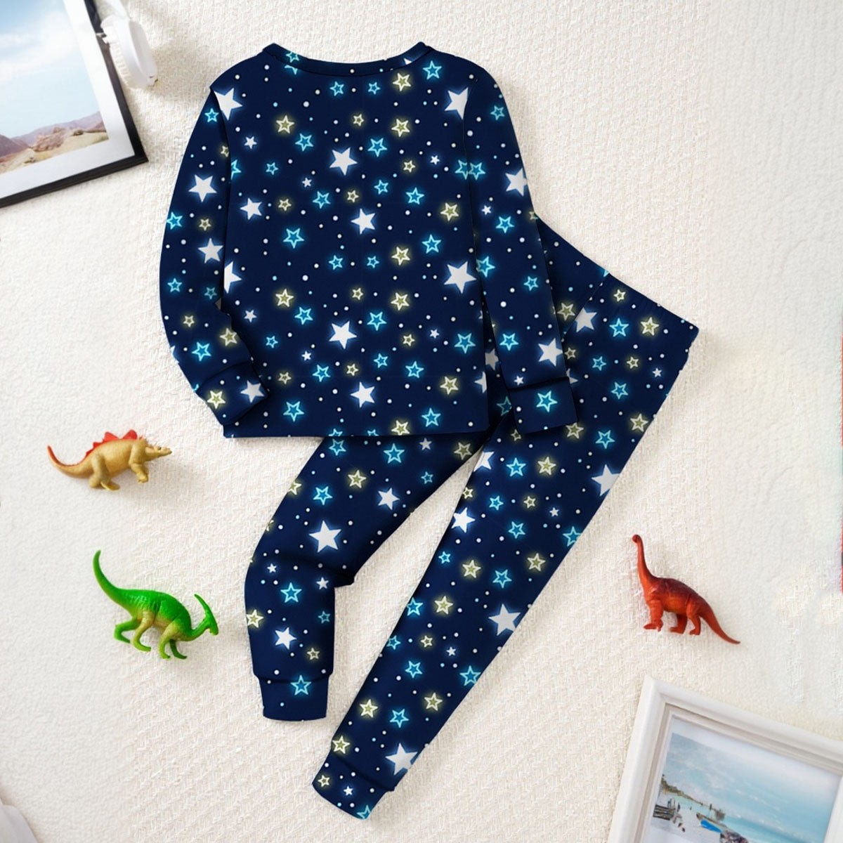 Boys Black Dinosaur Printed Glow in the Dark T-Shirt & Pajama Winter Set