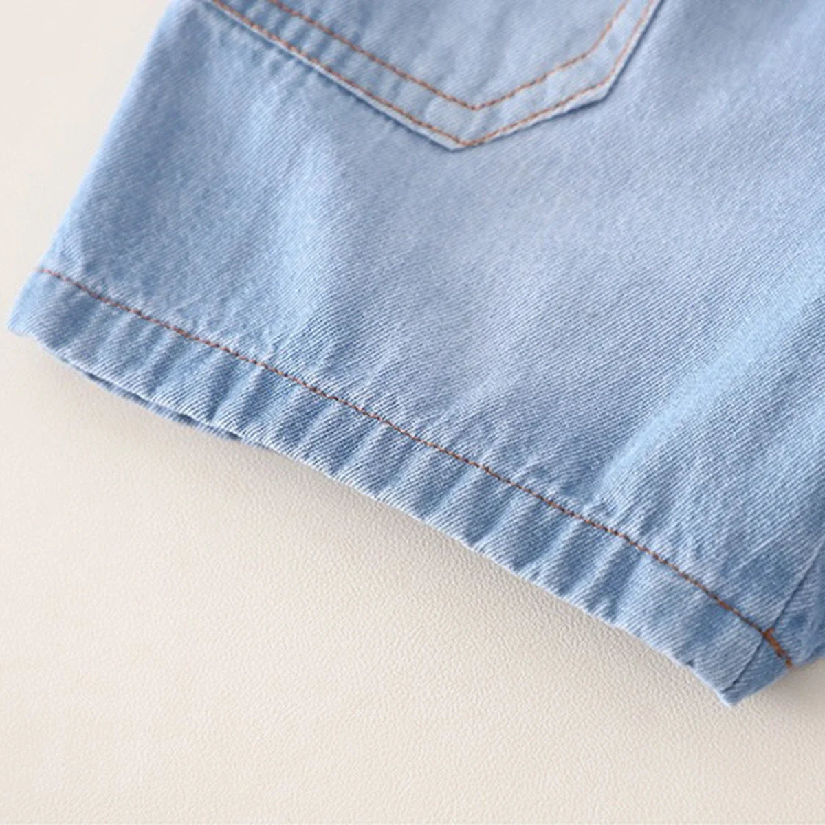 Boys Blue Checked Short Sleeve Shirt With Denim Shorts Sets