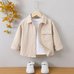 Boys Beige Textured Long Sleeve Shirt with Pocket