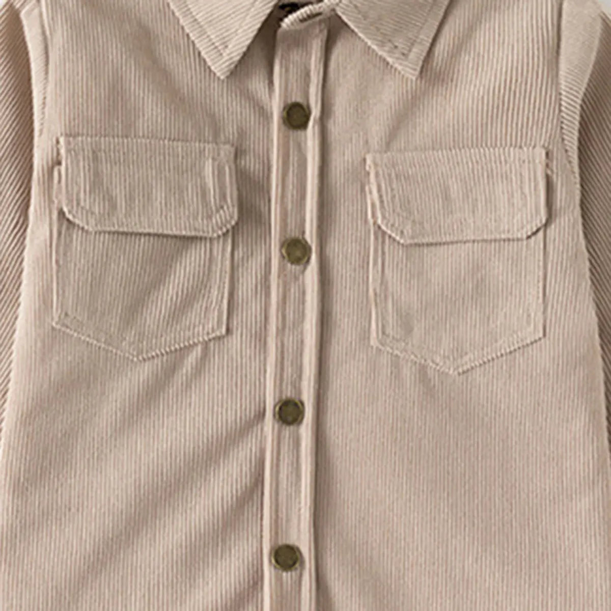 Boys Beige Corduroy Long Sleeves Shirts