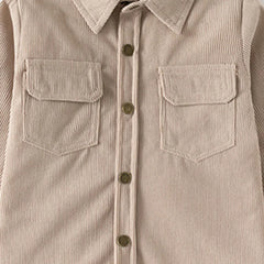 Boys Beige Corduroy Long Sleeves Shirts