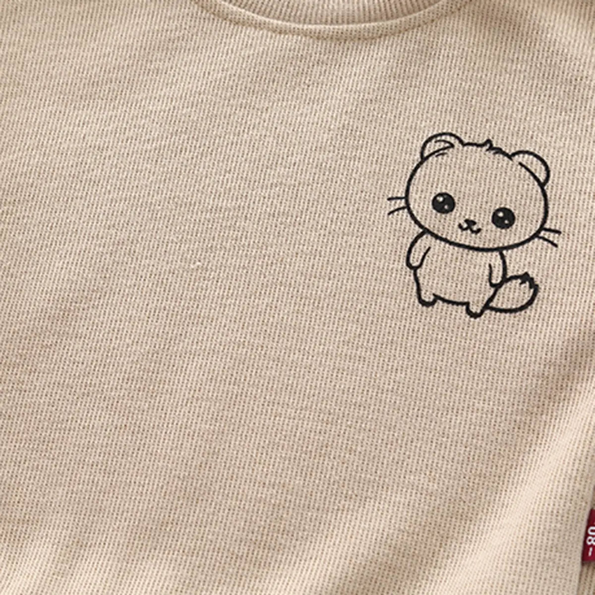 Boys Beige Cat Cartoon Printed Sweatshirt With Jogger Sets
