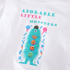 Boys  White Graphic Printed Short Sleeves T-Shirt With Denim Shorts Set
