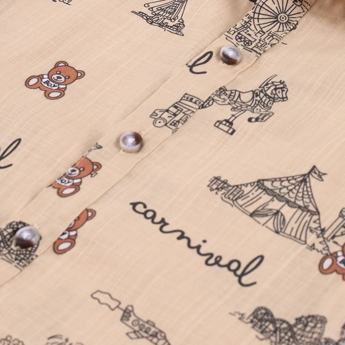 Boys Apricot Carnival Print Short Sleeve Shirt With T-Shirt And Shorts Sets