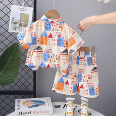 Boys Apricot Printed Short Sleeve Shirt With Shorts Set
