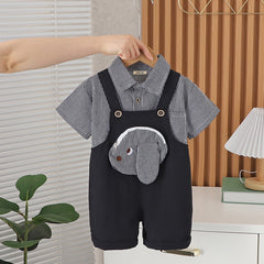 Boys Black Gingham Check Shirt With Embroidery Applique Dungaree Set
