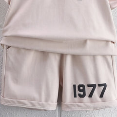 Boys Apricot Numeric Print Short Sleeve T-Shirt With Shorts Sets
