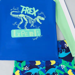 Boys Blue Graphics Long Sleeves T-Shirt & Shorts Swimsuit Sets