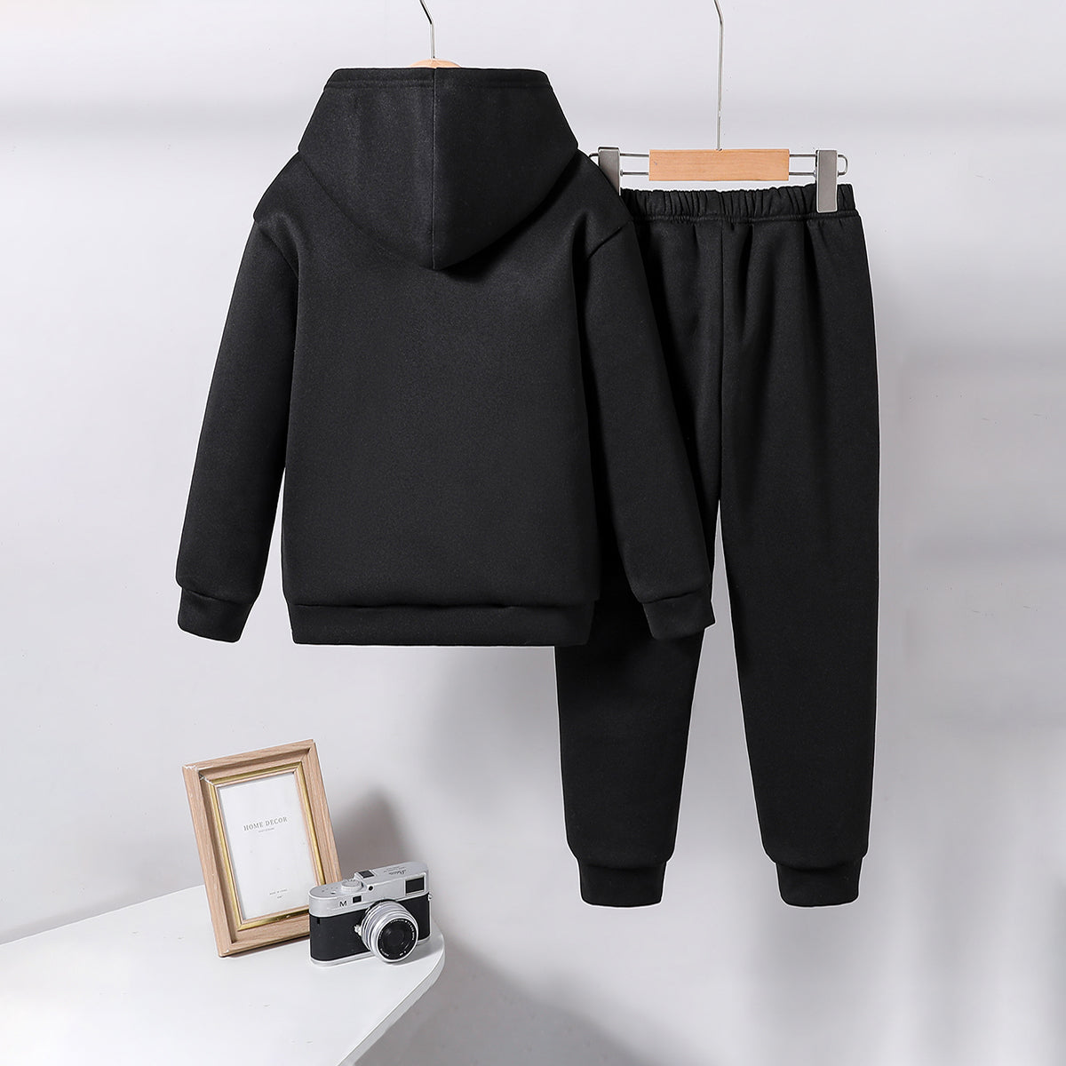 Boys Black Star Printed Hooded Sweatshirt with Joggers Set