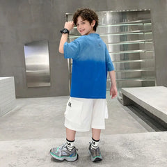 Boys Blue Ombre Print T-Shirt With Shorts Sets