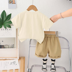 Boys Beige Elephant Printed Short Sleeves T-Shirt With Shorts set