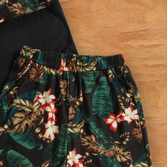 Boys Black Tropical Printed Sleeveless Vest With Shorts Set