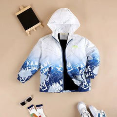 Boys Blue Ombre Printed Hooded Zipper Jacket