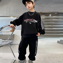 Boys Black Typographic Printed Sweatshirt With Joggers Winter Co-ord Sets