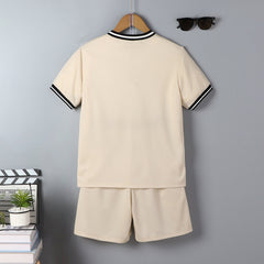 Boys Apricot Typographic Printed Shirt With Shorts Set