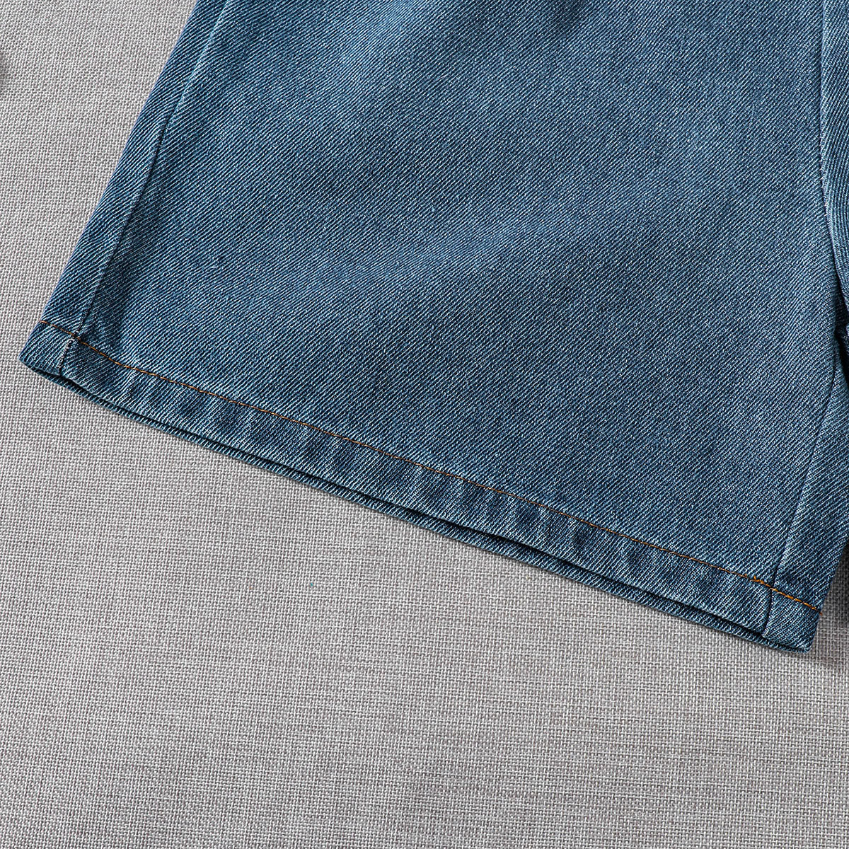 Boys Apricot Short Sleeves Round Neck T-Shirt With Denim Shorts Set