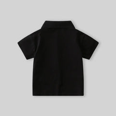 Boys Black Color-blocked Polo T-Shirt With Short Sleeves