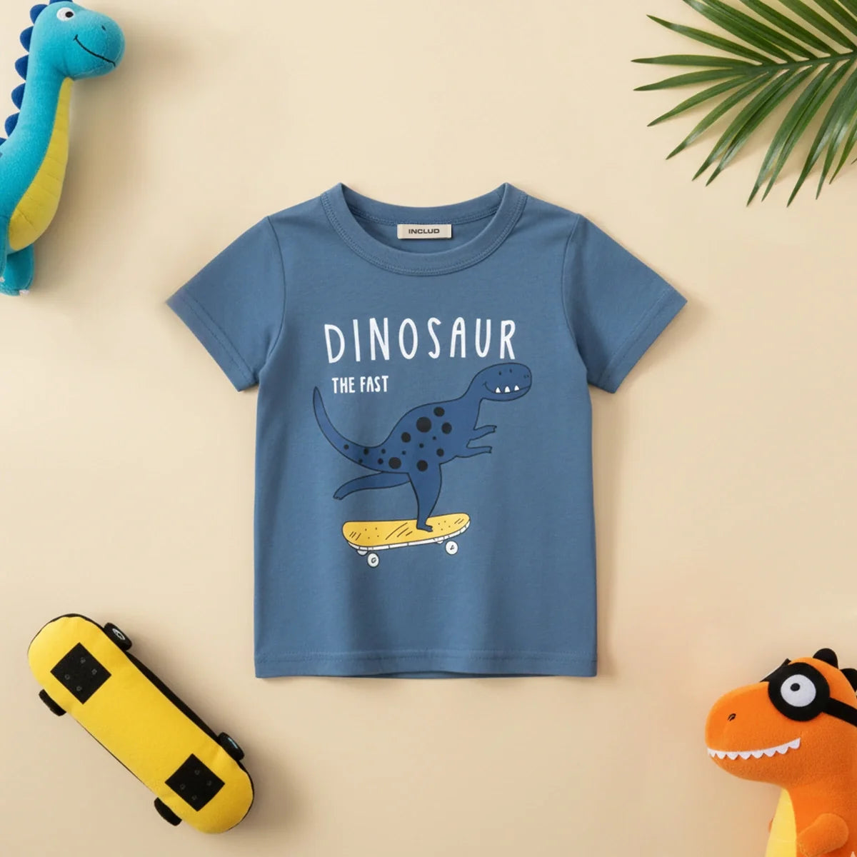 Boys Blue Dinosaur Printed Short Sleeves T-shirt