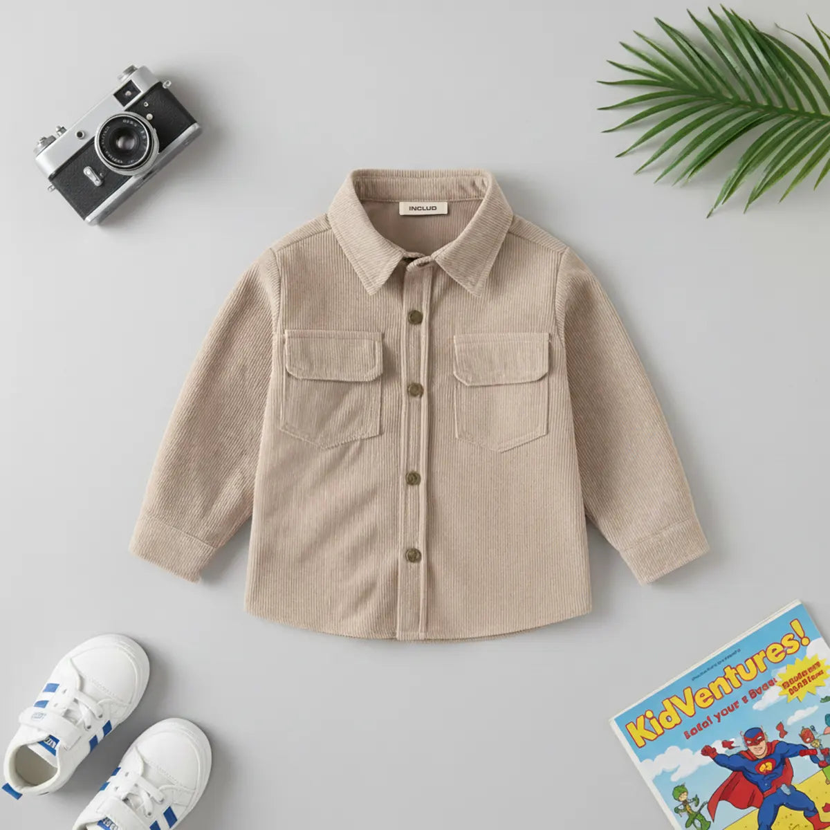 Boys Beige Corduroy Long Sleeves Shirts