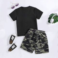 Boys Black Short Sleeve Camouflage Printed T-Shirt With Shorts Set