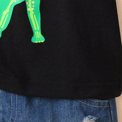 Boys Black Dinosaur Graphic Short Sleeves Round Neck T-Shirt