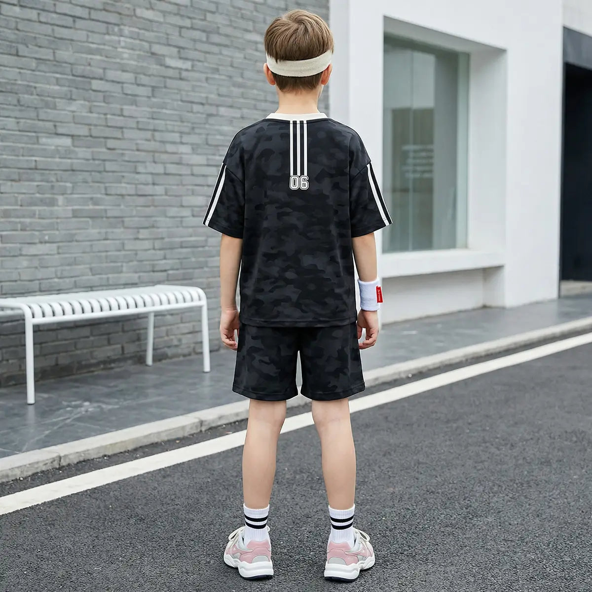 Boys Black Abstract Print T-Shirt With Shorts Co-ord Sets
