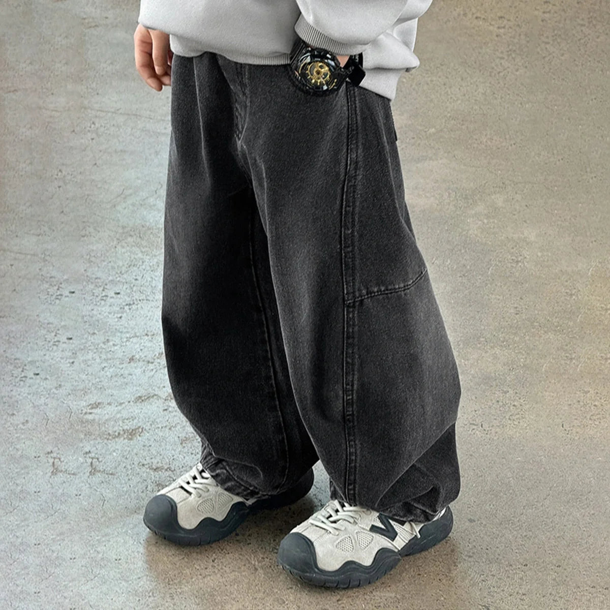Boys Black Loose Fit Elasticated Denim Jeans