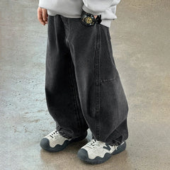 Boys Black Loose Fit Elasticated Denim Jeans