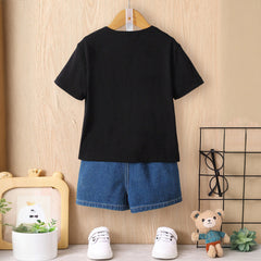 Boys Black Dinosaur Graphic Short Sleeves Round Neck T-Shirt