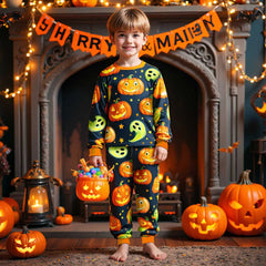 Boys Black Halloween Pumpkin Printed T-Shirt With Jogger Co-ord Sets