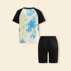 Boys Black Abstract Print T-Shirt With Shorts Set