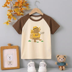 Boys Beige Bear Print Raglan Sleeve T-Shirt