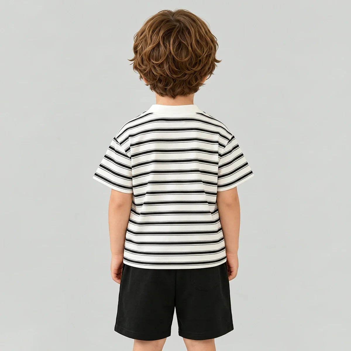 Boys Black Striped Short Sleeve T-Shirt With Shorts Sets