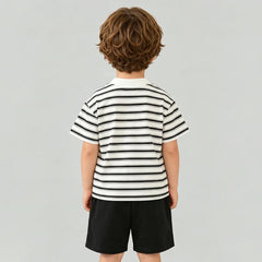 Boys Black Striped Short Sleeve T-Shirt With Shorts Sets