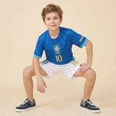 Boys Blue Alphanumeric Print Short Sleeve T-Shirt With Shorts Sets