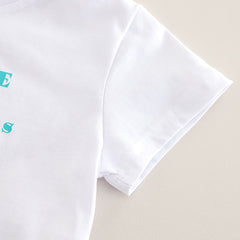 Boys  White Graphic Printed Short Sleeves T-Shirt With Denim Shorts Set