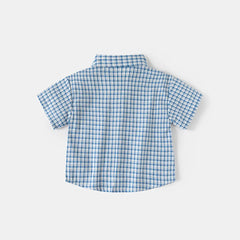 Boys Blue Checked Short Sleeves Shirt & Shorts Co-ord Sets