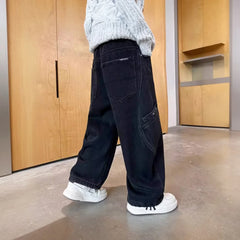 Boys Black Solid Relaxed Fit Denim Jeans