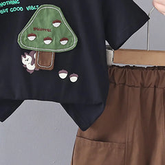 Boys Black Mushroom Graphic T-Shirt With Shorts Sets
