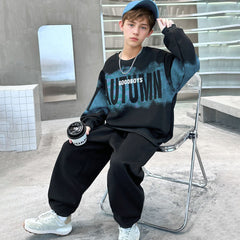 Boys Black Typographic Printed Sweatshirt With Jogger Winter Co-ord Sets