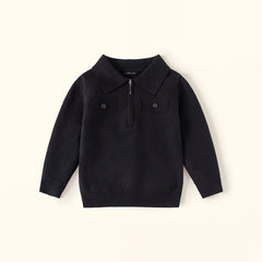 Boys Black Long Sleeve Polo Sweater