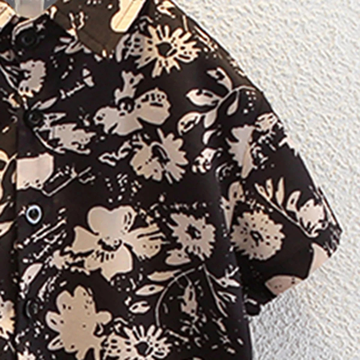 Boys Black Floral Print Button-Down Shirt With Shorts Set
