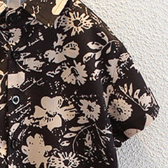 Boys Black Floral Print Button-Down Shirt With Shorts Set
